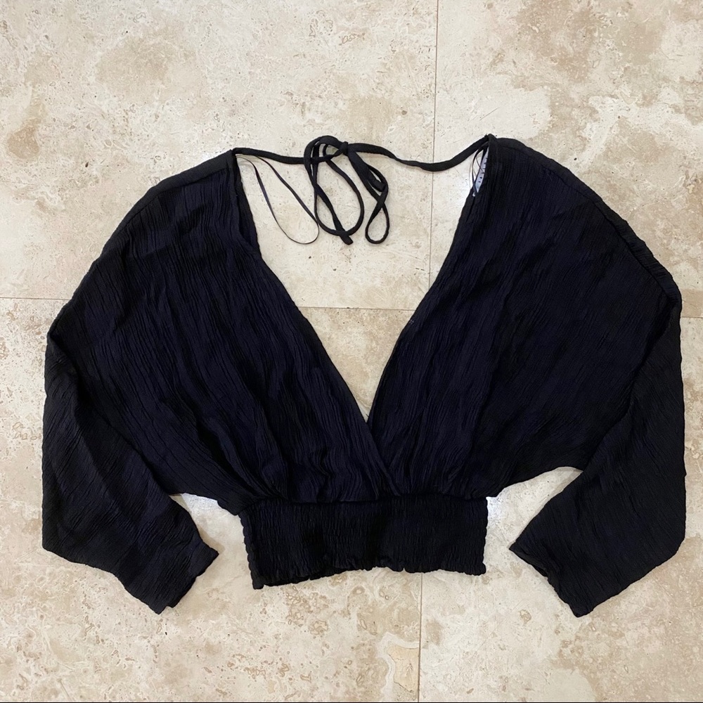 Black Deep V Crop Top